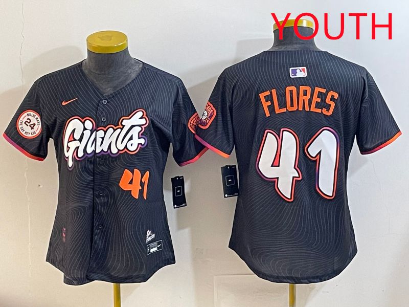 Youth San Francisco Giants #41 Flores Black Joint Name 2025 Nike MLB Jersey style 8